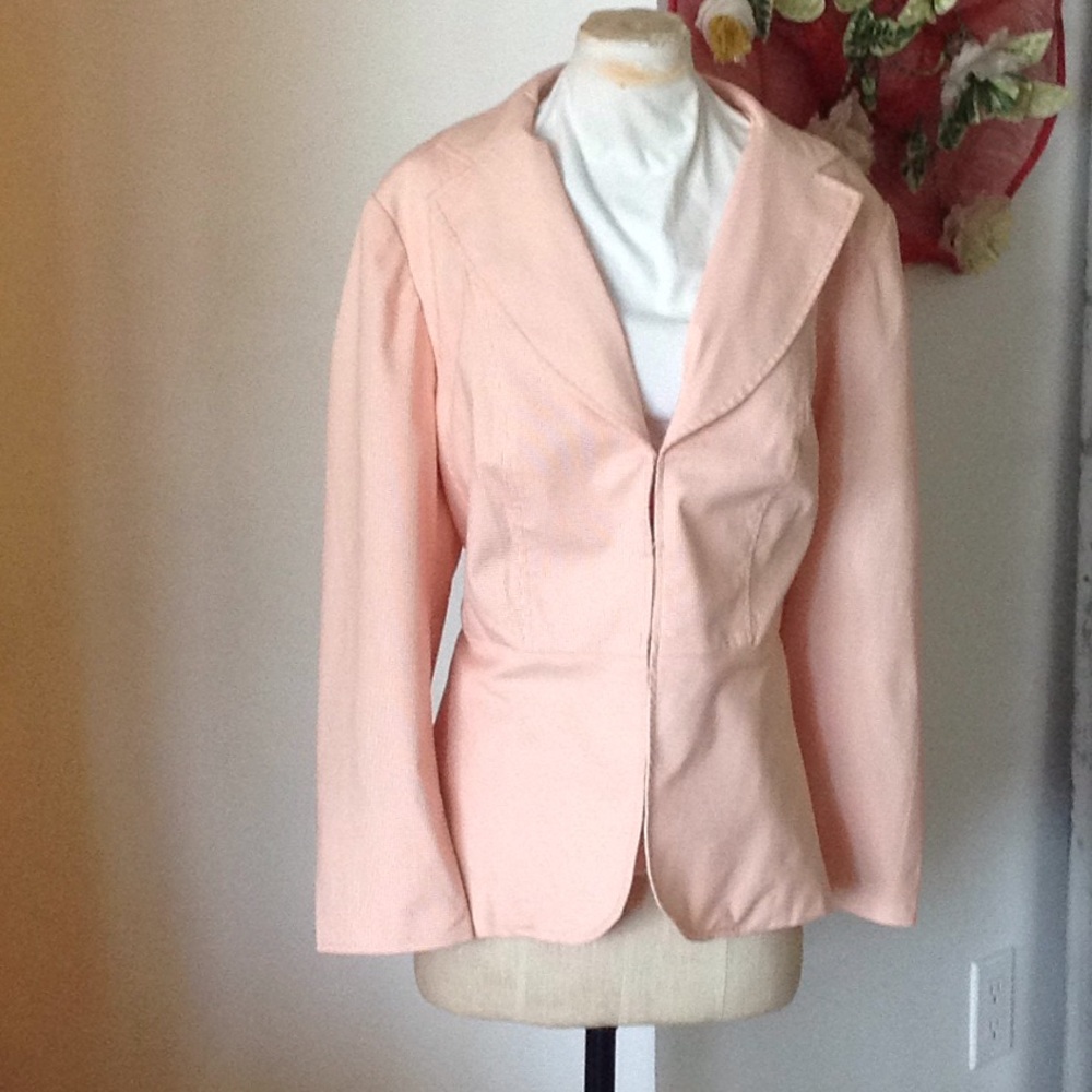 2 piece women Salmon & white pinstripe pant suit